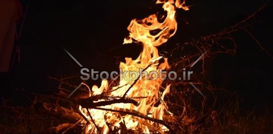 عکس از آتش در شب