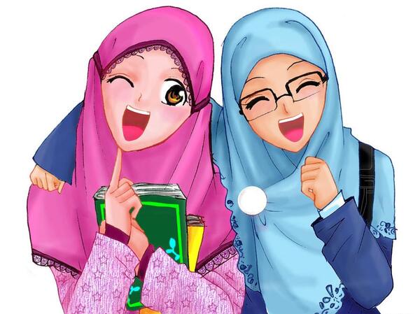 عکس دوستانه با حجاب کارتونی