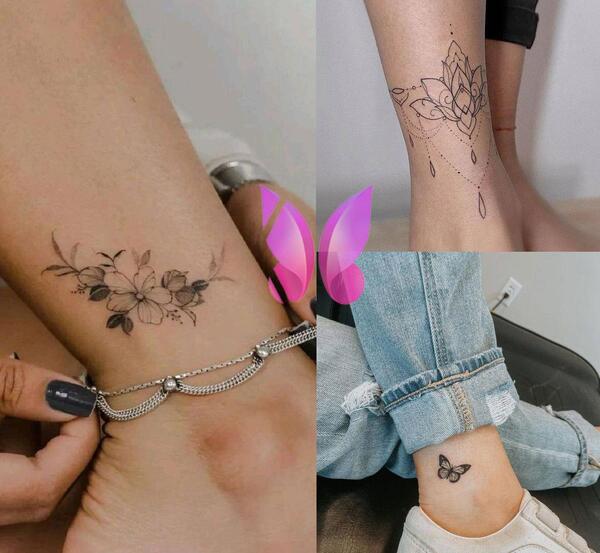 عکس تاتو گل روی مچ پا