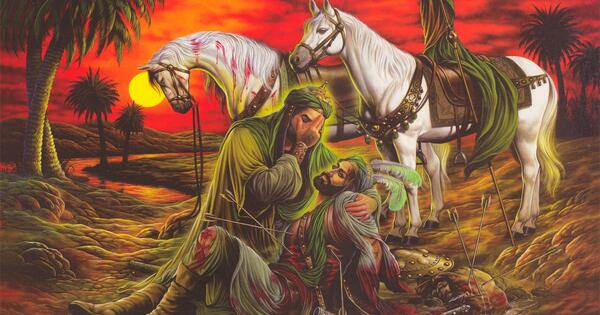 عکس نقاشی امام حسین و اسبش