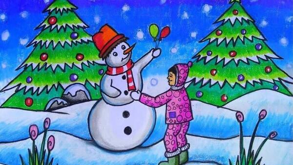 عکس نقاشی آدم برفی آسان
