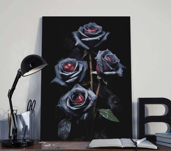 عکس طراحی گل رز سیاه قلم