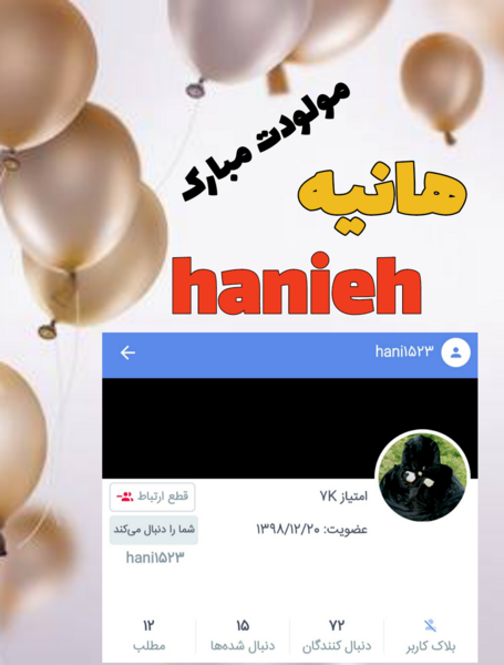 عکس نوشته تولدت مبارک هانیه جونم