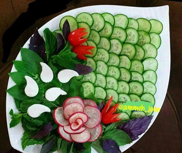 عکس پرچم ایران با خیار و گوجه و پنیر