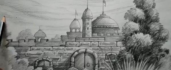 عکس نقاشی سیاه قلم منظره