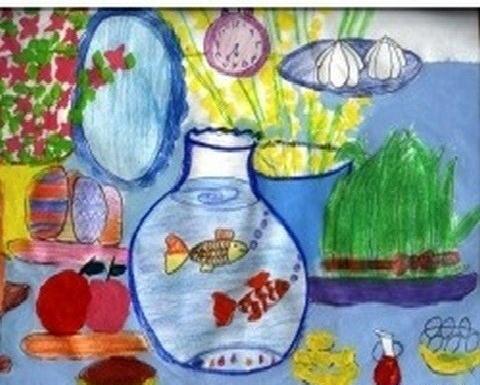 عکس نقاشی سفره ی هفت سین رنگ شده