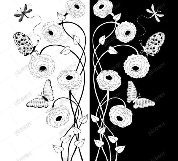عکس گل و پروانه برای نقاشی