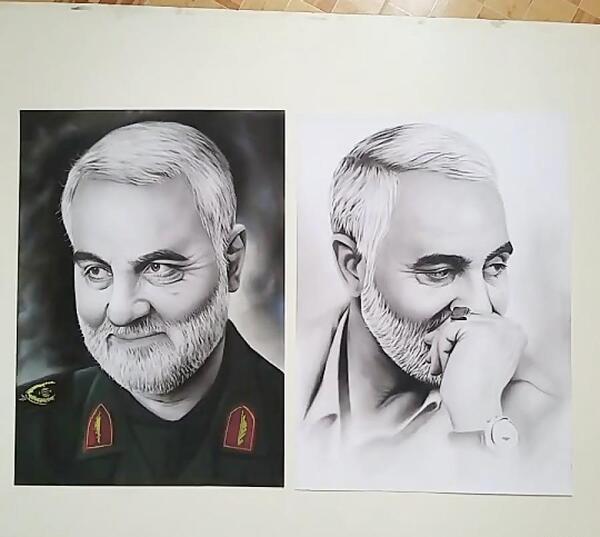 عکس نقاشی سیاه قلم سردار سلیمانی