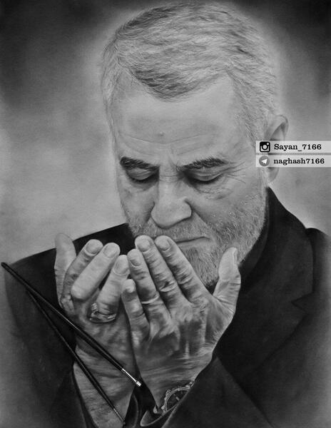 عکس نقاشی سیاه قلم سردار سلیمانی