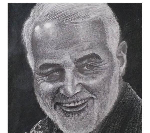 عکس نقاشی سیاه قلم سردار سلیمانی