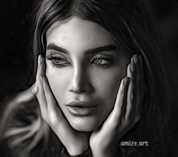عکس سیاه قلم چهره زن