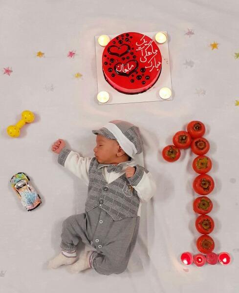 عکس نوشته یک ماهگیت مبارک پسرم