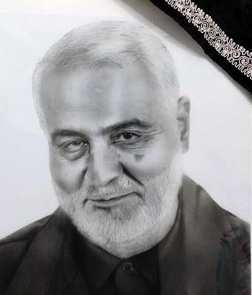 عکس سیاه قلم سردار قاسم سلیمانی