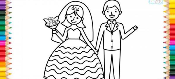 عکس نقاشی عروس و داماد ساده