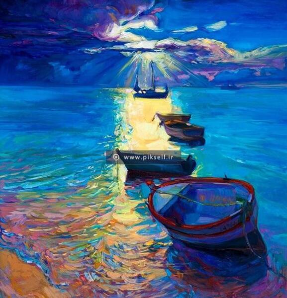 عکس قایق در دریا نقاشی