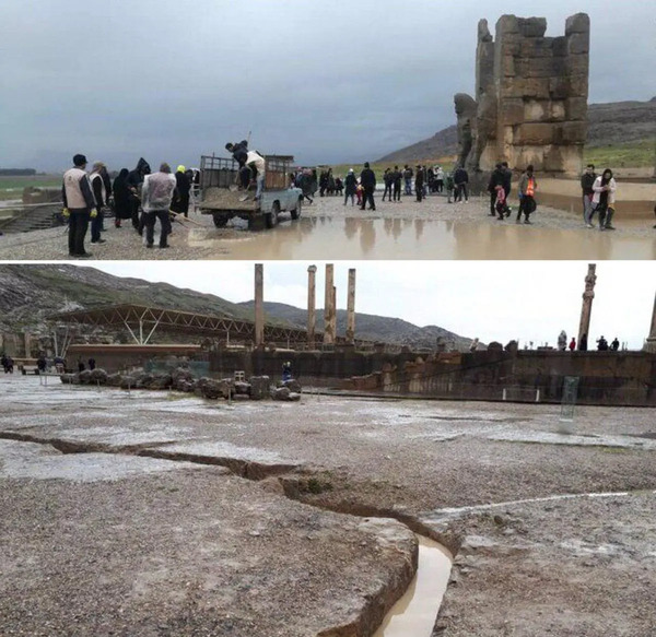 عکس بارش باران در تخت جمشید