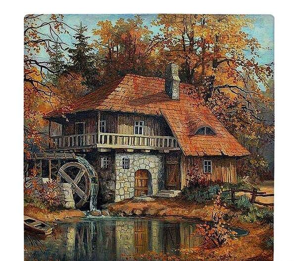 عکس کلبه چوبی نقاشی