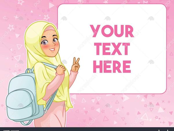 عکس نوشته کارتونی دختر با حجاب