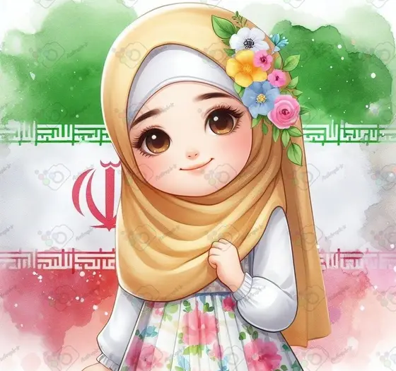 عکس نوشته کارتونی دختر با حجاب