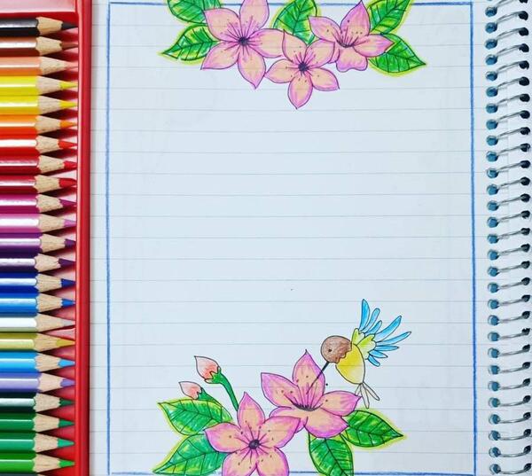 عکس نقاشی گل حاشیه دفتر