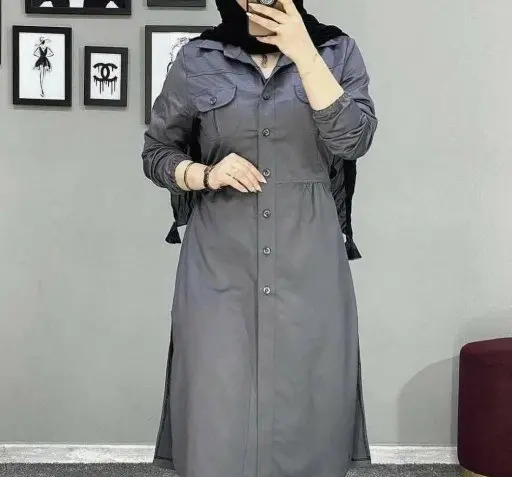عکس مدل مانتو بلند شیک دکمه دار