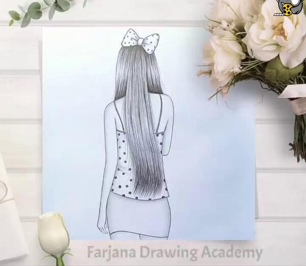 عکس نقاشی دختر فانتزی از پشت سر