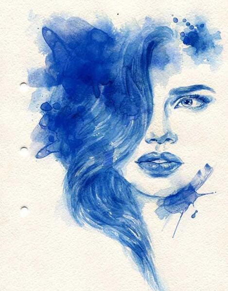 عکس نقاشی صورت دخترانه با آبرنگ