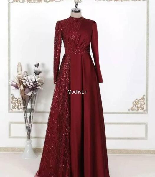 عکس لباس مجلسی بلند و پوشیده لمه