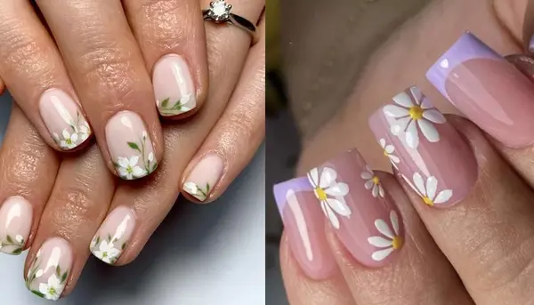 عکس مدل ناخن گل بابونه