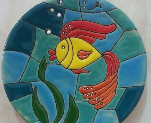 عکس نقاشی روی سفال طرح ماهی
