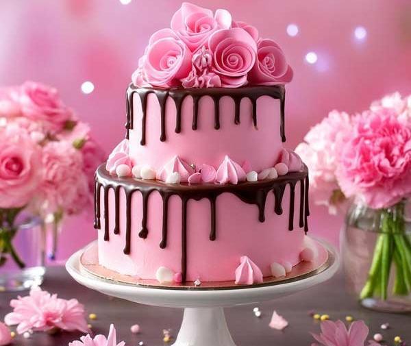 عکس کیک تولد دخترانه صورتی ساده