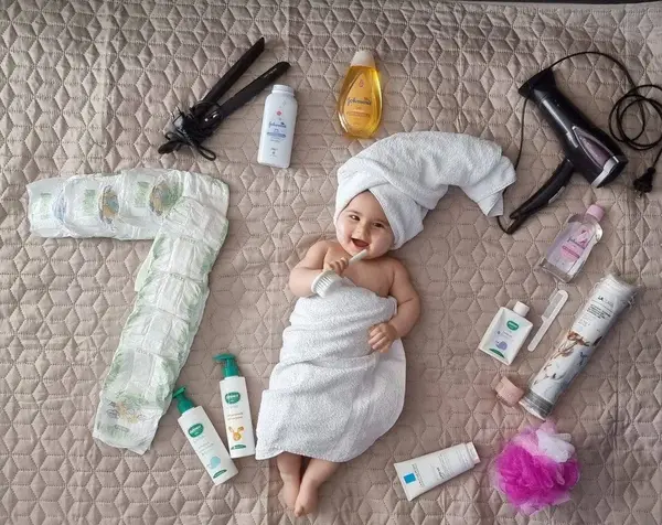 عکس ماهگرد نوزاد با حبوبات