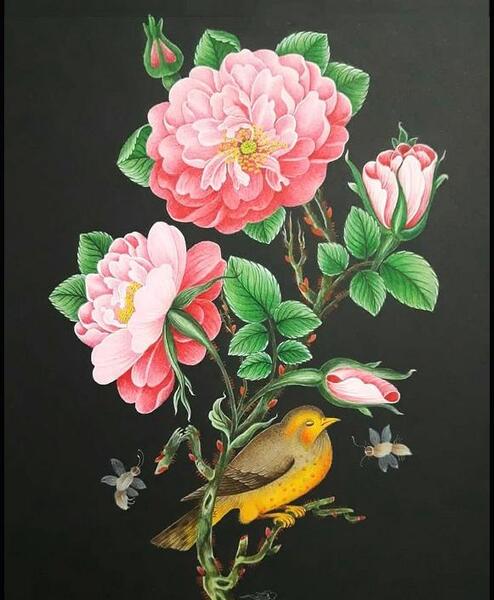 عکس نقاشی گل و مرغ