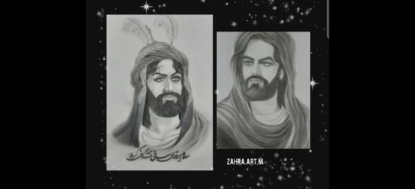 عکس نقاشی سیاه قلم صحنه عاشورا