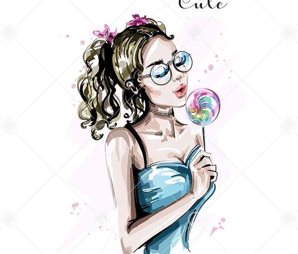 عکس نقاشی دختر آبنباتی