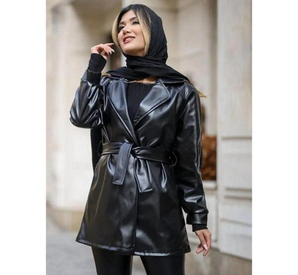 عکس مانتو چرم مشکی