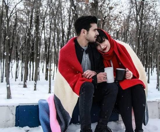 عکس عاشقانه برفی دو نفره
