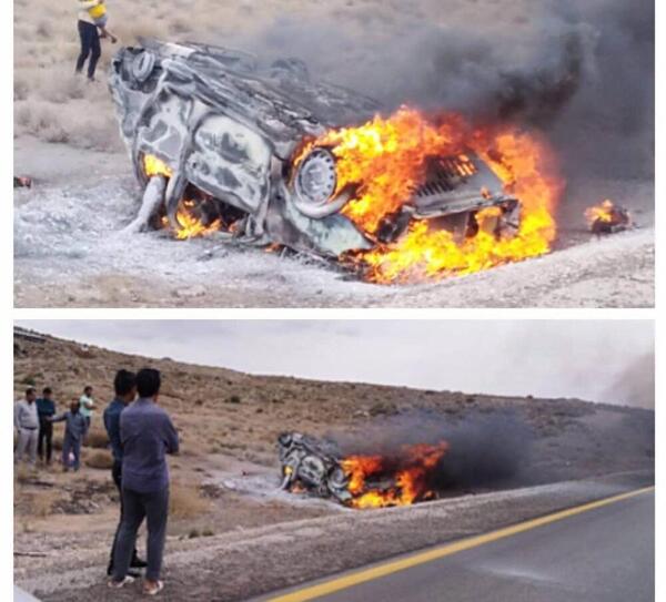 عکس آتش سوزی ماشین پلیس