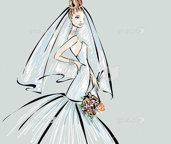 عکس نقاشی لباس عروس ساده
