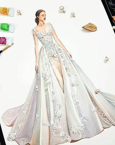 عکس نقاشی لباس عروس ساده