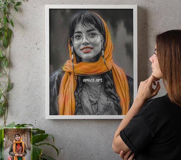 عکس نقاشی سیاه قلم صورت دختر