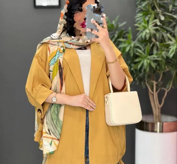 عکس مدل مانتو جلو باز خردلی
