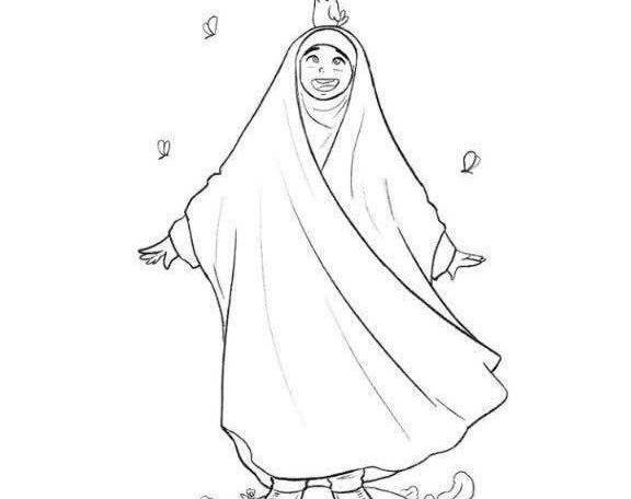 عکس دختر با حجاب برای رنگ آمیزی