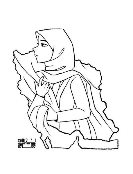 عکس دختر با حجاب برای رنگ آمیزی