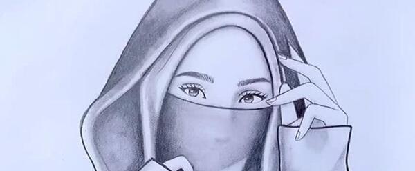 عکس نقاشی دختر با حجاب زیبا