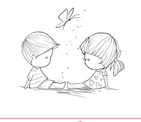 عکس نقاشی دختر پسر ساده