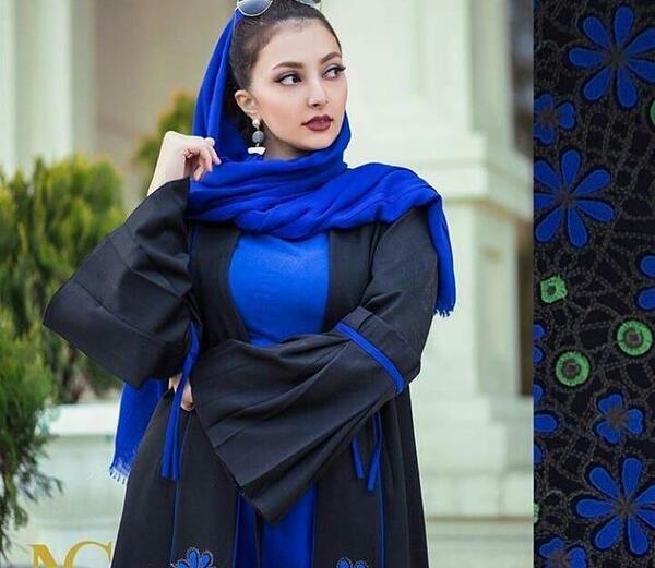 عکس مدل مانتو بلند آبی کاربنی