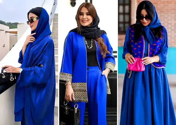 عکس مدل مانتو بلند آبی کاربنی