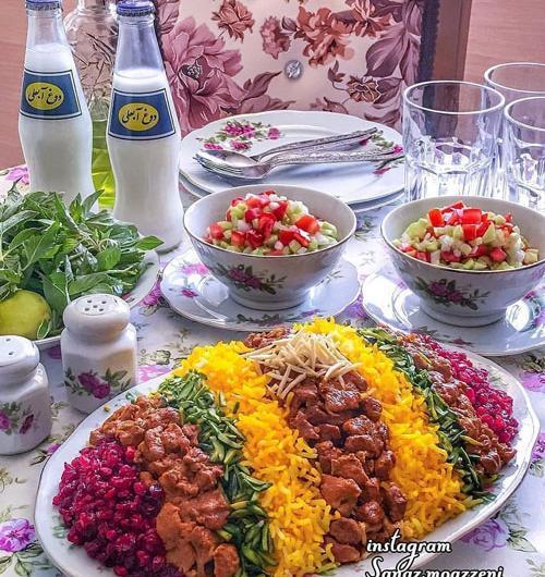 عکس تزیین برنج و قورمه سبزی