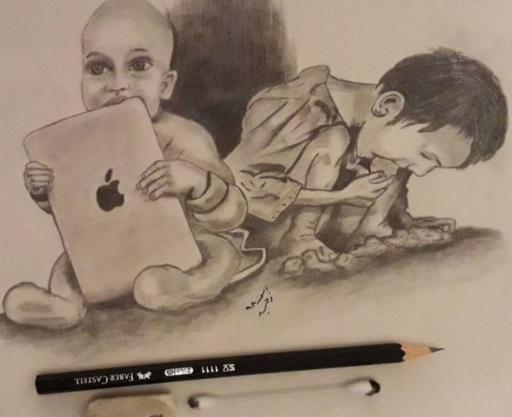 عکس نقاشی سیاه قلم پسرانه ساده